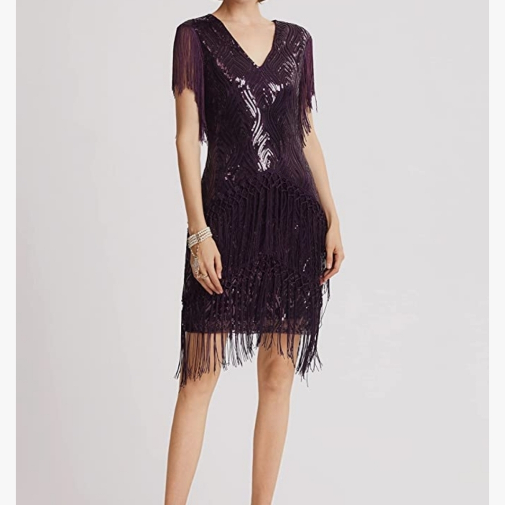 BABEYOND 1920s Flapper Dress Long Fringed Gatsby Dress Roaring 20s Sequins Beads
